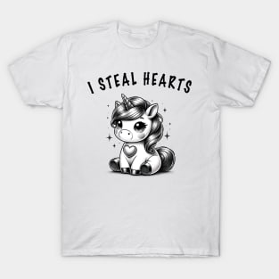 I Steal Hearts Valentines Unicorn Cute Couple Matching Idea T-Shirt